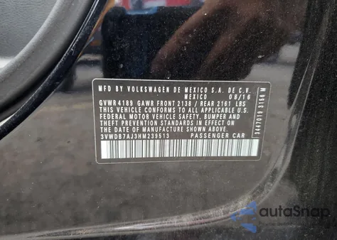 2017 Volkswagen Jetta Se from USA, damaged, VIN 3VWDB7AJ3HM239513